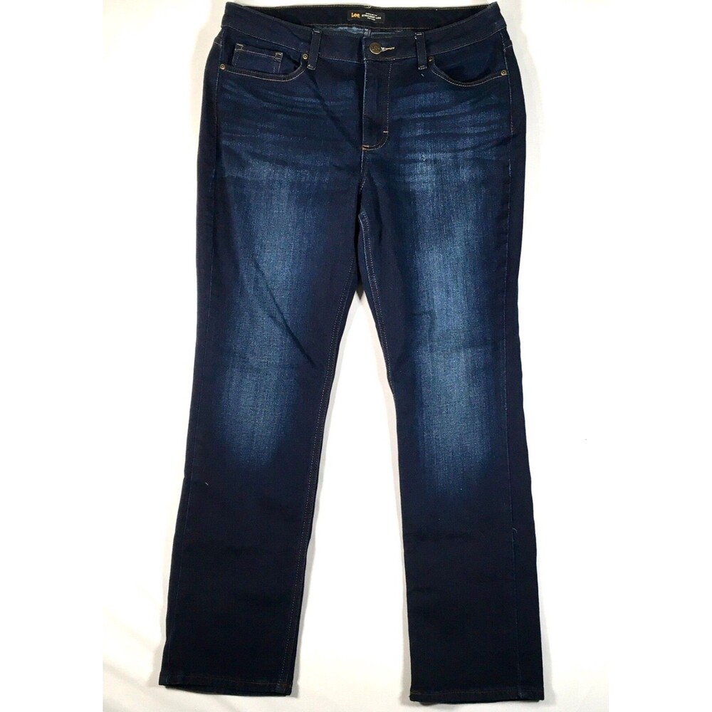 Lee Regular Fit Straight Leg Mid Rise Jeans Women's 14  Medium Dark Wash Blue